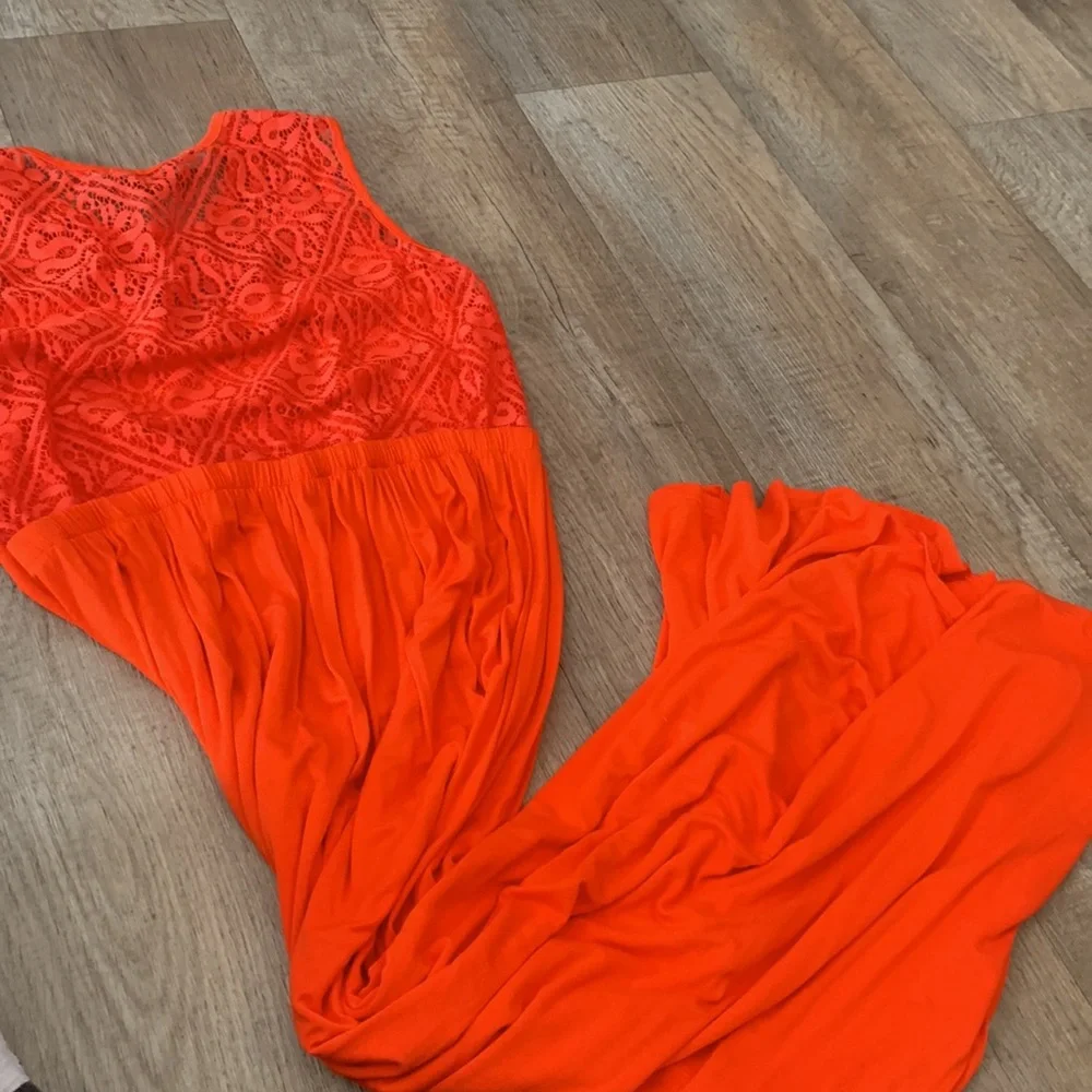 Jessica Taylor Orange/Coral Lace Detail Maxi Dress Large NWOT - Picture 3 of 7